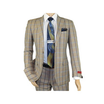 Mens Suit by RENOIR English Plaid Window Pane European Business 291-5 Beige blue image 4