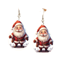 Double Sided Wooden Santa Claus Teardrop Dangle Earrings - New - £11.71 GBP
