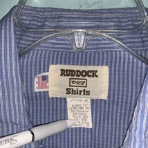 Ruddock Pearl Snap Shirt Men Size L 17.5 Blue Stripe Western Long Sleeve Vintage - £18.39 GBP