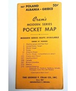 Vintage 1950&#39;s Cram&#39;s Modern Series Pocket Map Poland Albania Greece # 367 - $21.56 CAD