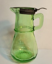 Green Uranium Syrup Pitcher Unmarked Hazel Atlas with Metal Flip Top Lid - £71.94 GBP