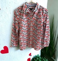 Talbots Womens White Blue Red Hearts Button Up Long Sleeve Size Medium P... - $22.72