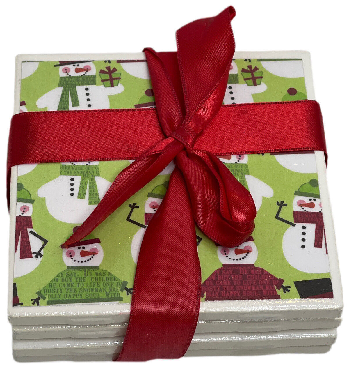 4 Christmas Tile Trivet Drink Coasters Snowman Winter Holiday USA - $7.24