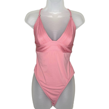 Robin Piccone pink lace up back v neck one piece swimsuit women&#39;s size 14 - £45.63 GBP