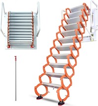 Orange Pull Down 12 Steps Al-Mg alloy Wall Mounted Folding Ladder Attic ... - £376.66 GBP