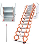Orange Pull Down 12 Steps Al-Mg alloy Wall Mounted Folding Ladder Attic ... - $657.19 CAD