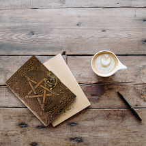 Unique Embossed Pentagram Leather Diary - Daily Writing and Travel Notebook  - £31.37 GBP
