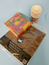 Fall Autumn Party Luncheon Napkins Tablecover Cups Brown Green Rose Floral - $14.95