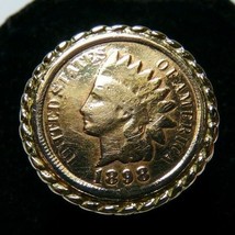 14k Yellow Gold 1898 Indian Head Penny Nugget Ring Sz 7.75 Solid Band 14g  - £638.00 GBP