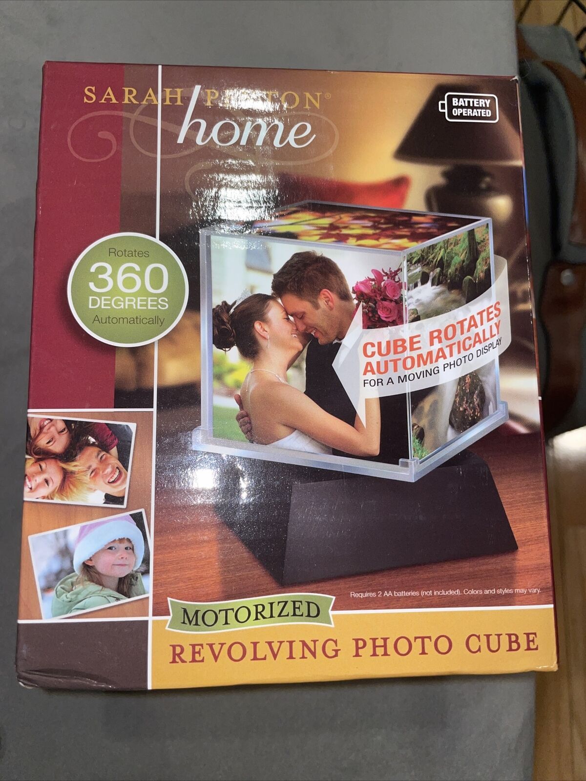 Sarah Peyton Home Motorized Revolving Photo Cube Holds Five 4" x 4" Pictures NEW - £3.93 GBP