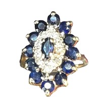 Women&#39;s Ring Antique Blue Sapphires Diamonds Cocktail 10K Solid Yellow G... - £550.83 GBP