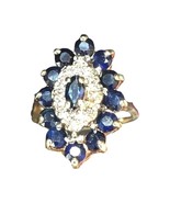 Women&#39;s Ring Antique Blue Sapphires Diamonds Cocktail 10K Solid Yellow G... - £553.61 GBP