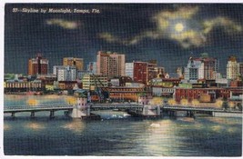 Florida Postcard Tampa Skyline By Moonlight - £2.32 GBP