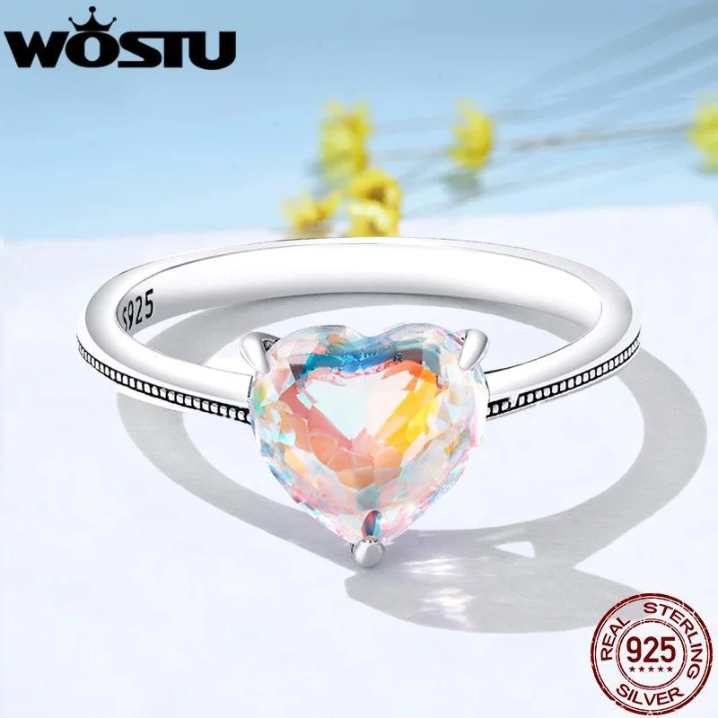 925 Sterling Silver Wedding &amp; Engagement Heart Rings For Women 10MM Rainbow Fire - £19.00 GBP