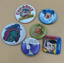 Lot of 6 Vintage Disney Pins Buttons Pinback Garfield Snoopy Witch Pinocchio - $13.56