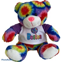 Peace Pals Rainbow Tie Dye Bear Plush Stuffed Animal Boston Shirt  8&quot; Sitting - £13.43 GBP
