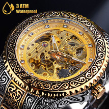 Luxury Men&#39;s Stainless Steel Automatic Mechanical Wrist Watch Gold Tone ... - £40.23 GBP