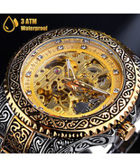 Luxury Men&#39;s Stainless Steel Automatic Mechanical Wrist Watch Gold Tone ... - £41.42 GBP