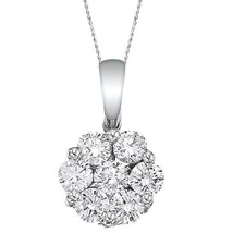 14K White Gold Diamond Cluster Flower Pendant Necklace - £1,287.47 GBP