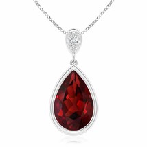 ANGARA 12x8mm Natural Garnet Teardrop Pendant Necklace with Diamond in Silver - £180.94 GBP+