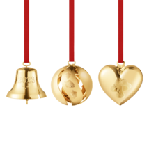 2023 Georg Jensen Christmas Holiday Ornament Gold 18Kt Bell Ball Heart Set - New - £58.49 GBP