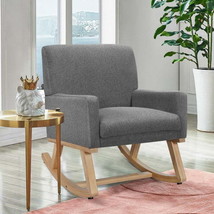 Massage Rocking Chair Upholstered Armchair with Lumbar Support-Gray - £244.28 GBP