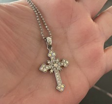 Gothic Style Silver Tone Crystals Cross Pendant with Ball Chain 18”, 2” Extender - £5.07 GBP