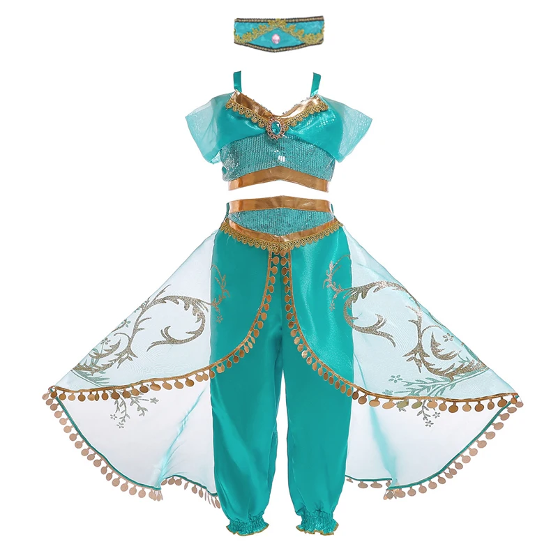 Play Princess Jasmine Dress For Girls Halloween CosPlay Party Fantasy Costumes T - £42.21 GBP