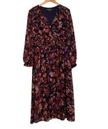 Julia Jordan Dress Size 16 Navy Floral Lined Long Sleeves Empire Waist D... - $25.25