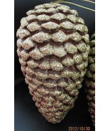  Two  7 Inch Faux Pine Cones with Glitter Christmas Holiday Ornaments - $11.00