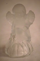 Vintage Goebel Frosted Guardian Angel Cherub Figurine Sitting Clear Glass Stone - $16.82