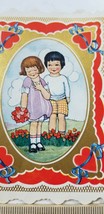 Vtg VALENTINES CARDS Die Cut CUTE BOY &amp; GIRL COUPLE Heart To Let ROSE Wh... - £10.26 GBP