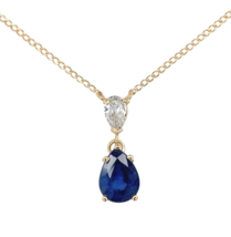 14k Yellow Gold 1.84 Carat Blue Genuine Natural Sapphire Diamond Necklac... - $1,880.01