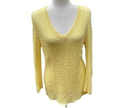 Lauren Ralph Lauren yellow linen sweater cable knit v-neck size Medium M - £18.93 GBP