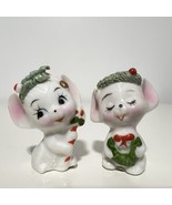 2 Vintage Napcoware Bone China Spaghetti Trim Christmas Mice Figurines - $24.98