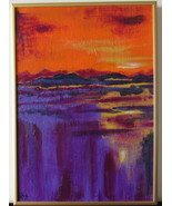 Hot Summer Night Original Acrylic Painting with Gold Metal frame Free Shipping - $37.00