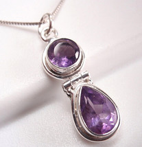 Amethyst Faceted Double Gem 925 Sterling Silver Necklace Corona Sun Jewelry - £20.13 GBP