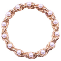 Vintage Marvella Faux Pearl Twisted Rope Large Circle Gold Plated Brooch Pin - £15.81 GBP