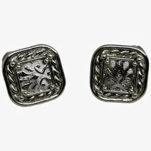 VTG Small Square Earrings Floral Design Lever Back Silver-Tone Fashion Beautiful - £8.71 GBP