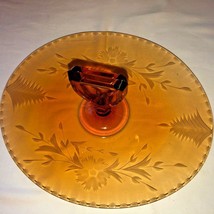 Vintage Amber Oval Handled Snack Tray Wheel Cut Flowers Depression Glass - £6.01 GBP