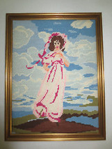 Wood Framed &amp; Padded VICTORIAN PINKIE Needlepoint  - 13 1/4&quot; x 17&quot; - £11.99 GBP