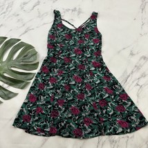 Wet Seal Womens Vintage 90s Mini Dress Size 11 Green Pink Rose Floral Strappy - £20.67 GBP