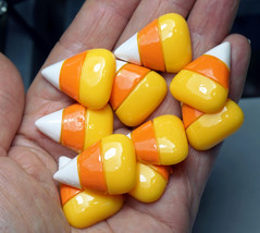 RESIN CANDY CORN DIY FLAT BACK CABOCHONS FOR HALLOWEEN CRAFT SMALL GIFT ... - $6.99