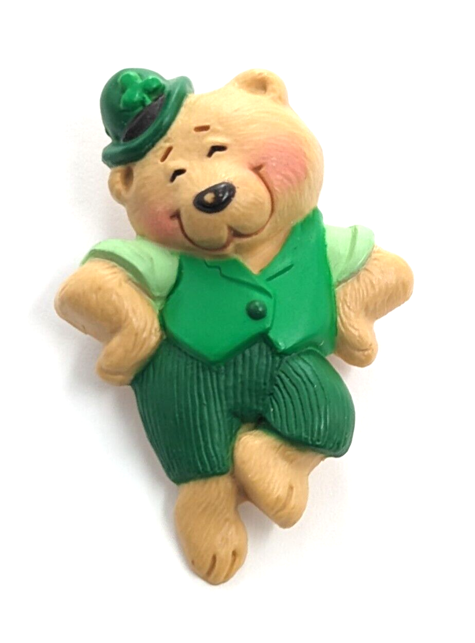 1986 Hallmark Irish Leprechaun Bear Dancing Brooch Pin Animal St Patrick's Day - £7.87 GBP