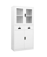 vidaXL Office Cabinet White Steel and tempered glass 35.4 x 15.7 x 70.9 in - $25,654.29 MXN