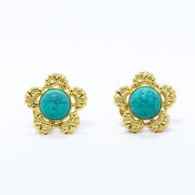 Beautiful Turquoise Stud Earrings 925 Sterling Silver Gold Pleated Stud ... - £73.91 GBP