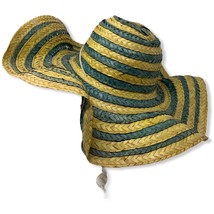 Floppy Striped Straw Hat With Strap - £7.64 GBP