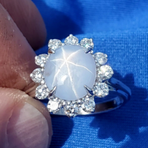 Earth mined Star Sapphire Diamond Deco Engagement Ring Diana Style Solitaire - $6,645.25