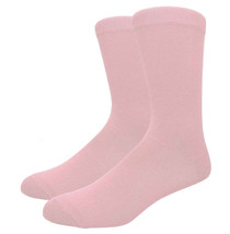 Solid Color Crew Cotton Dress Socks - Light Pink - £4.40 GBP