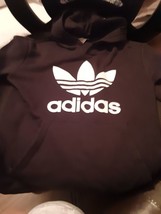 Adidas Hoodie Boys Medium Black  Hooded Sweatshirt Sweater Youth Kids - £19.53 GBP